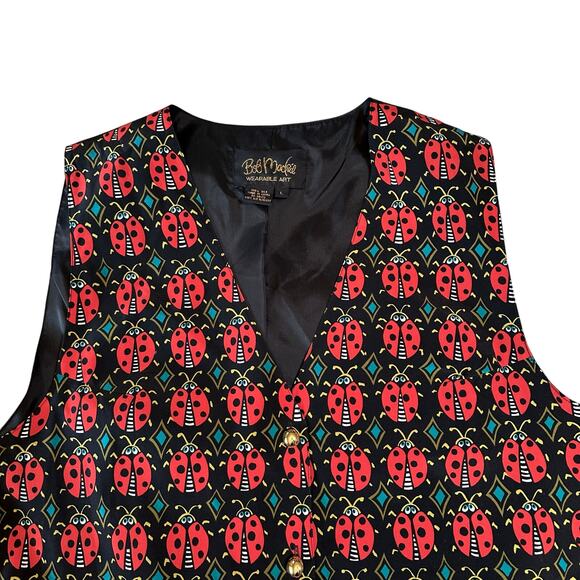 Bob Mackie Ladybug Vest Silk Size Large Novelty - Picture 4 of 8